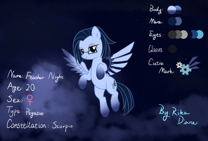 Size: 2912x1978 | Tagged: safe, artist:rikadiane, derpibooru import, oc, oc:darkia, pegasus, pony, female, glasses, mare, reference sheet, solo