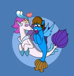 Size: 1024x1052 | Tagged: safe, artist:verycomicrelief, derpibooru import, queen novo, oc, oc:blaine, seapony (g4), my little pony: the movie, canon x oc, jaw drop, kissing, kiss on the cheek, open mouth, seaponified, smooch, species swap