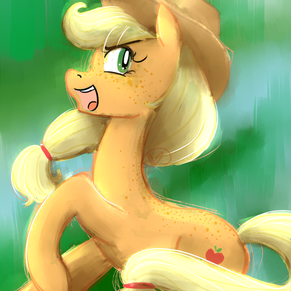 Size: 1000x1000 | Tagged: safe, artist:ryuredwings, derpibooru import, applejack, earth pony, pony, rearing, smiling, solo, yeehaw