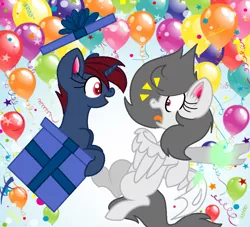 Size: 930x844 | Tagged: safe, artist:earthyrainbowkitty, derpibooru import, oc, oc:hilal, unofficial characters only, pegasus, pony, unicorn, base used, box, female, mare, pony in a box, present, surprised