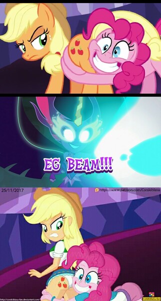 Size: 843x1572 | Tagged: suggestive, artist:conikiblasu-fan, derpibooru import, edit, edited screencap, screencap, applejack, pinkie pie, twilight sparkle, equestria girls, friendship games, shadow play, applebutt, applejack is not amused, breasts, butt touch, butthug, clothes, cowboy hat, cowgirl, cutie mark, cutie mark on equestria girl, denim skirt, equestria girls interpretation, faceful of ass, frilly underwear, grin, gritted teeth, hat, hug, japanizing beam, looking back, meme, midnight sparkle, miniskirt, needs more jpeg, panties, patreon, patreon logo, pinkie hugging applejack's butt, plot, scene interpretation, show accurate, skirt, skirt lift, smiling, stetson, unamused, underwear, upskirt, white underwear