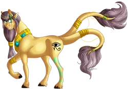 Size: 1250x869 | Tagged: safe, artist:bijutsuyoukai, derpibooru import, oc, oc:darius, earth pony, pony, egyptian, simple background, solo, transparent background, two tails