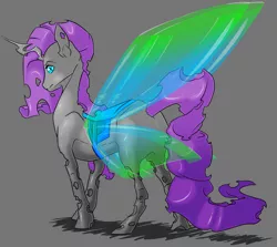 Size: 2429x2163 | Tagged: artist:amberpendant, changeling, changelingified, derpibooru import, gray background, race swap, rariling, rarity, safe, simple background, solo, species swap