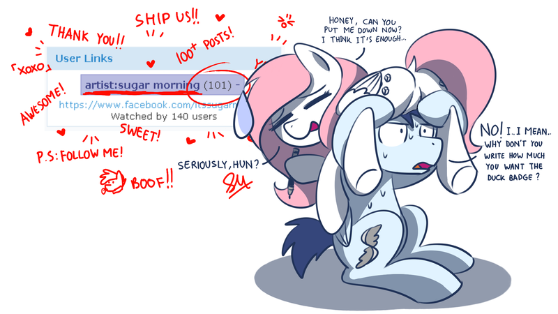 Size: 1920x1080 | Tagged: questionable, artist:sugar morning, derpibooru import, oc, oc:slipstream, oc:sugar morning, unofficial characters only, pegasus, pony, 100 posts, both cutie marks, couple, cute, dialogue, do you even lift, dock, eyes closed, female, funny, lifting, male, mare, milestone, oc x oc, open mouth, pen, plot, shipping, shrunken pupils, simple background, sitting, stallion, straight, stylus, sugarstream, sweat, sweatdrop, weird, white background
