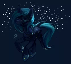 Size: 884x800 | Tagged: safe, artist:erinliona, derpibooru import, oc, oc:moonlight silk, unofficial characters only, pony, unicorn, bit, bridle, dark background, female, mare, simple background, solo, tack, trotting