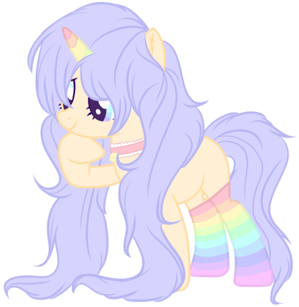 Size: 900x924 | Tagged: safe, artist:sugarplanets, derpibooru import, oc, pony, unicorn, choker, clothes, female, mare, multicolored horn, rainbow socks, simple background, socks, solo, striped socks, transparent background