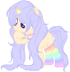 Size: 900x924 | Tagged: safe, artist:sugarplanets, derpibooru import, oc, pony, unicorn, choker, clothes, female, mare, multicolored horn, rainbow socks, simple background, socks, solo, striped socks, transparent background