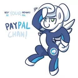 Size: 1080x1080 | Tagged: safe, artist:sugar morning, derpibooru import, oc, oc:paypal chan, ponified, unofficial characters only, pegasus, pony, badass, bun, clothes, cool, cute, female, mare, paypal, salute, simple background, suit, sweet, white background