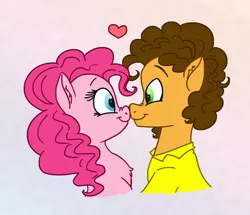 Size: 473x407 | Tagged: safe, alternate version, artist:snowstoat, derpibooru import, cheese sandwich, pinkie pie, boop, cheesepie, cute, diapinkes, female, gradient background, heart, looking at each other, male, noseboop, shipping, straight