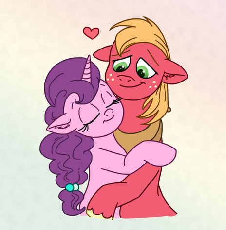 Size: 464x474 | Tagged: safe, alternate version, artist:snowstoat, derpibooru import, big macintosh, sugar belle, cute, eyes closed, female, hug, macabetes, male, shipping, simple background, smiling, straight, sugarbetes, sugarmac