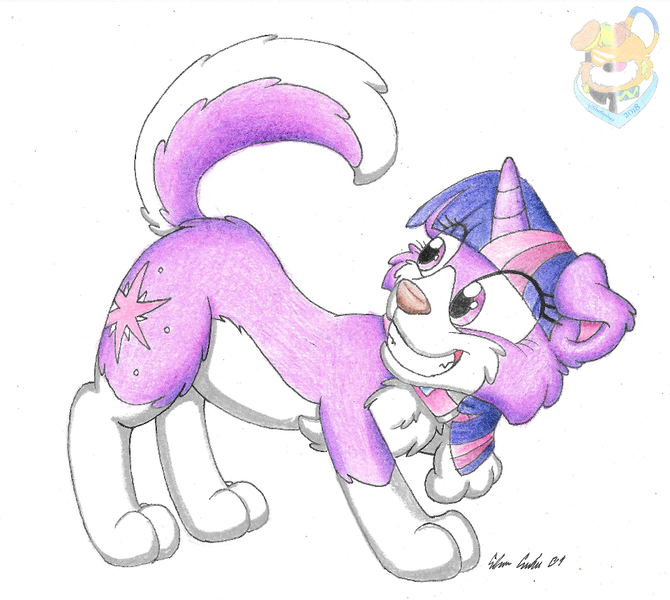 Size: 960x860 | Tagged: artist:silversimba01, collie, cutie mark, derpibooru import, dog, dogified, female, happy, horn, safe, species swap, tail, traditional art, twilight barkle, twilight sparkle