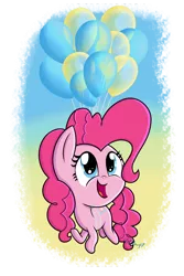 Size: 1024x1536 | Tagged: artist:vcm1824, balloon, chbi, cute, derpibooru import, diapinkes, floating, happy, pinkie pie, safe, simple background, solo, then watch her balloons lift her up to the sky, transparent background