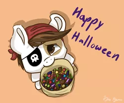 Size: 3000x2494 | Tagged: artist:kysimon, best boi, candy, derpibooru import, eyepatch, food, halloween, holiday, mouth hold, pipsqueak, safe, solo