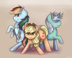 Size: 2496x2004 | Tagged: applejack, artist:kysimon, derpibooru import, lyra heartstrings, rainbow dash, rearing, safe, simple background