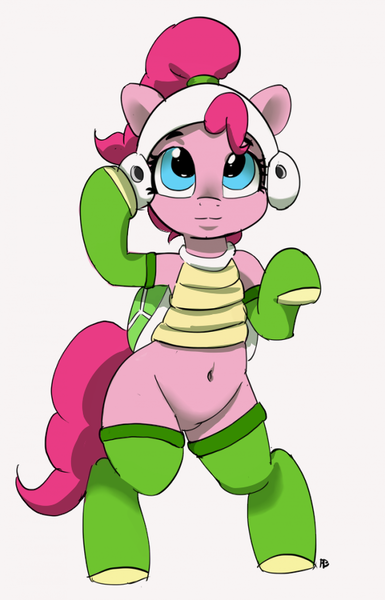 Size: 520x810 | Tagged: safe, artist:pabbley, color edit, derpibooru import, edit, pinkie pie, earth pony, pony, alternate hairstyle, bipedal, clothes, colored, cosplay, costume, cute, diapinkes, female, hammer bro, mare, ponytail, socks, super mario bros.