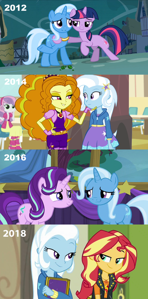 Size: 1696x3412 | Tagged: safe, artist:themexicanpunisher, derpibooru import, edit, adagio dazzle, starlight glimmer, sunset shimmer, trixie, twilight sparkle, equestria girls, equestria girls series, forgotten friendship, magic duel, no second prances, rainbow rocks, counterparts, female, lesbian, shipping, startrix, suntrix, triagio, trixie gets all the mares, twilight's counterparts, twixie