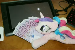 Size: 5184x3456 | Tagged: absurd resolution, bank note, derpibooru import, drawing tablet, euro, gold digger, irl, money, photo, plushie, princess cadance, safe, teen princess cadance, wacom