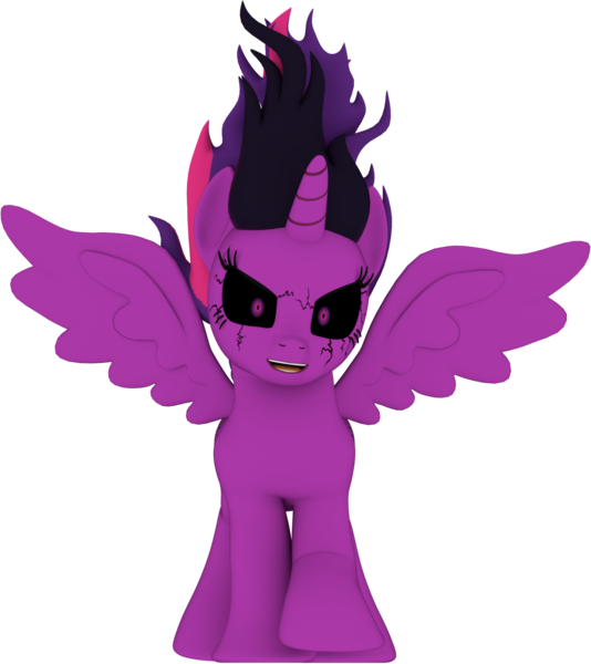 Size: 1316x1478 | Tagged: 3d, alicorn, artist:creatorofpony, artist:majorcooke, corrupted, dark, darkness, dark skin, derpibooru import, evil, evil grin, grin, midnight sparkle, model, nightmare, safe, simple background, smiling, solo, transparent background, twilight is anakin, twilight sparkle, twilight sparkle (alicorn)