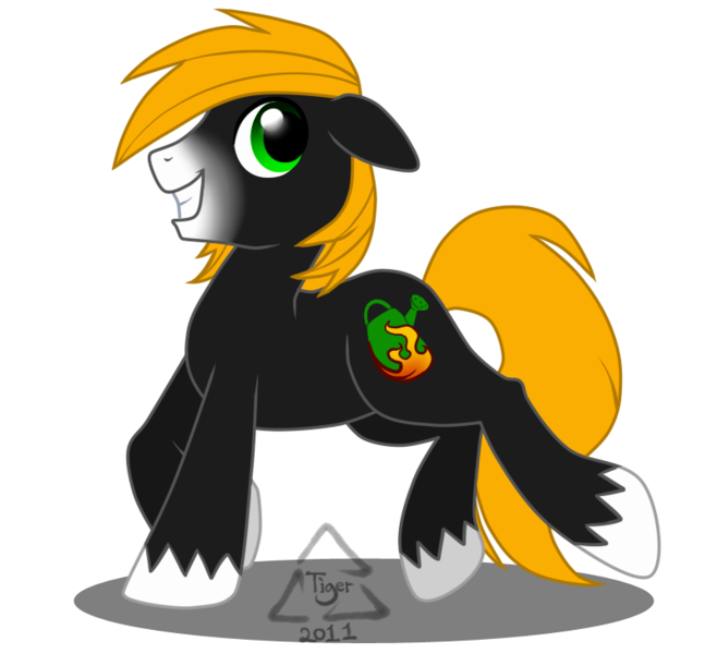 Size: 800x729 | Tagged: safe, artist:cat-cly, derpibooru import, oc, oc:brushfire, unofficial characters only, earth pony, pony, cutie mark, fire, male, simple background, solo, stallion, transparent background, watering can