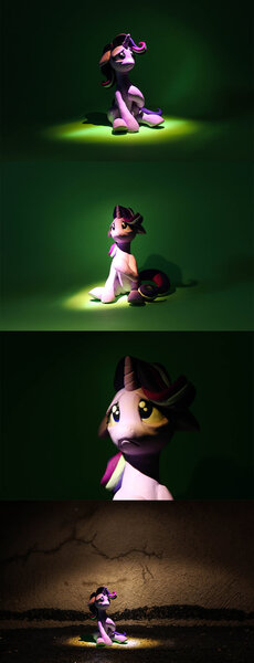 Size: 800x2088 | Tagged: safe, artist:dustysculptures, derpibooru import, starlight glimmer, pony, unicorn, sad, scared, sculpture, sitting, solo, traditional art