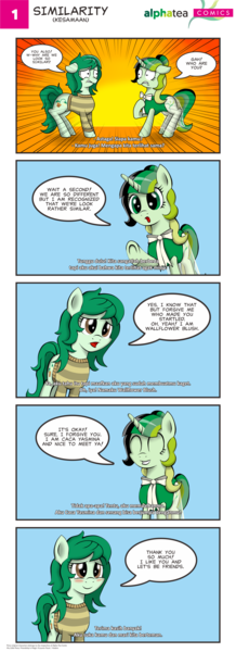 Size: 1783x4912 | Tagged: safe, artist:alphatea, derpibooru import, wallflower blush, oc, oc:caca yasmina, ponified, earth pony, pony, unicorn, equestria girls, equestria girls series, forgotten friendship, bilingual, blushing, clothes, comic, comic strip, dialogue, dressing, engrish, equestria girls ponified, female, gasp, gasping, hoof on chest, indonesia, indonesian, looking at each other, mare, rule 63, shipping, shocked expression, shocking, similarities, smiling, startled, subtitles, sweater, translation