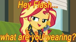 Size: 1024x565 | Tagged: suggestive, derpibooru import, edit, edited screencap, screencap, sunset shimmer, equestria girls, equestria girls series, bedroom eyes, caption, image macro, implied flash sentry, implied flashimmer, implied shipping, implied straight, meme, solo, text support: sunset shimmer