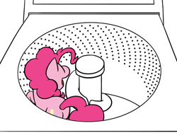 Size: 648x486 | Tagged: safe, artist:flutterluv, derpibooru import, pinkie pie, earth pony, pony, animated, behaving like a cat, cute, diapinkes, female, gif, mare, open mouth, pinkie being pinkie, pinkie in the washing machine, ponified animal photo, simple background, smiling, solo, walking, washing machine, white background