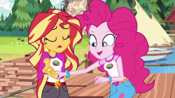 Size: 800x450 | Tagged: safe, derpibooru import, screencap, pinkie pie, sunset shimmer, equestria girls, legend of everfree, animated, big lipped alligator moment, context is for the weak, gif, mind blown, mindfuck, mindscape, pinkie's mindspace, sunset sees things, this explains everything, thousand yard stare, wat