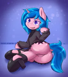 Size: 1800x2048 | Tagged: suggestive, alternate version, artist:tikrs007, derpibooru import, oc, oc:safiya, unofficial characters only, pony, unicorn, clothes, commission, cosplay, costume, dock, featureless crotch, female, hex maniac, high heels, mare, plot, pokémon, shoes, solo, solo female