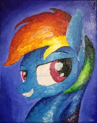 Size: 1024x1298 | Tagged: arrogant, artist:colorsceempainting, bust, canvas, derpibooru import, paint, painting, portrait, rainbow dash, safe, smiling, solo, traditional art, watermark