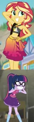 Size: 279x977 | Tagged: safe, derpibooru import, editor:backgroundlol, sci-twi, sunset shimmer, twilight sparkle, equestria girls, equestria girls series, forgotten friendship, movie magic, spoiler:eqg specials, bikini, clothes, exploitable meme, female, geode of empathy, geode of telekinesis, lesbian, magical geodes, meme, midriff, scitwishimmer, shipping, smiling, sunsetsparkle, swimsuit