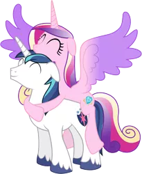 Size: 4740x5790 | Tagged: safe, artist:90sigma, derpibooru import, edit, editor:slayerbvc, vector edit, princess cadance, shining armor, alicorn, unicorn, the crystal empire, absurd resolution, accessory-less edit, barehoof, cute, cutedance, daaaaaaaaaaaw, female, floppy ears, happy, hug, male, mare, missing accessory, ponies riding ponies, simple background, spread wings, stallion, transparent background, vector, wings