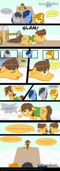 Size: 875x2490 | Tagged: artist:despisedandbeloved, artist:taco-bandit, blues, caramel, carrot top, comic:caramel's story, derpibooru import, golden harvest, noteworthy, safe, shamrock, winter wrap up