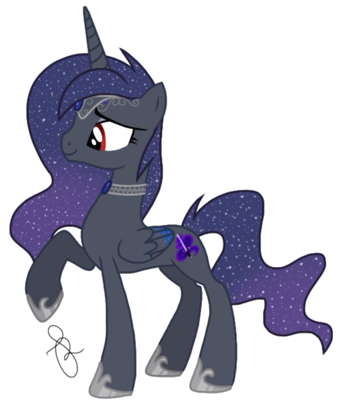 Size: 1670x2048 | Tagged: safe, artist:ilaria122, artist:painterede, derpibooru import, oc, oc:princess nova star, unofficial characters only, alicorn, pony, alicorn oc, base used, ethereal mane, female, mare, next generation, offspring, parent:king sombra, parent:princess luna, parents:lumbra, raised hoof, simple background, smiling, starry mane, transparent background