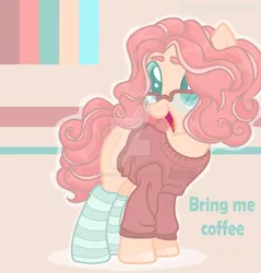 Size: 1024x1073 | Tagged: safe, artist:tovarishpustota, derpibooru import, oc, unofficial characters only, earth pony, pony, clothes, female, glasses, mare, reference sheet, socks, solo, striped socks, sweater