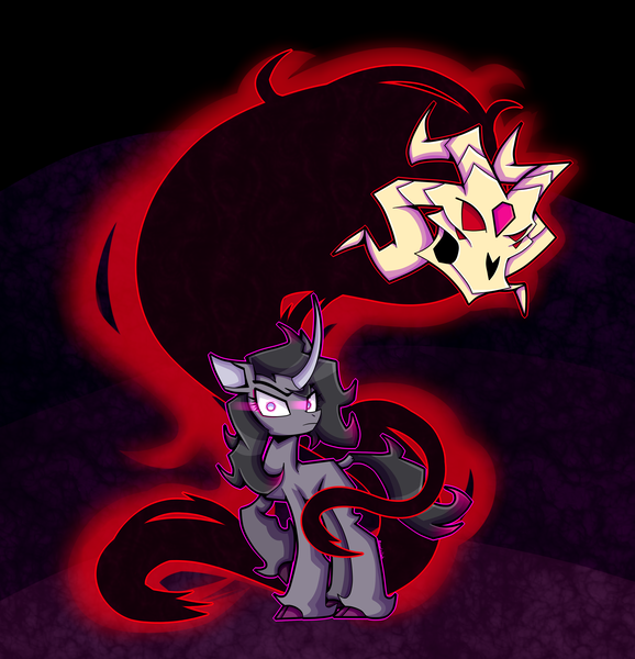 Size: 3500x3631 | Tagged: safe, artist:angelzillah, derpibooru import, fhtng th§ ¿nsp§kbl, oleander (tfh), classical unicorn, demon, unicorn, them's fightin' herds, cloven hooves, community related, dark background, fred, high res, leonine tail, looking at you, raised hoof, unicornomicon, unshorn fetlocks