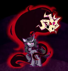 Size: 3500x3631 | Tagged: safe, artist:angelzillah, derpibooru import, fhtng th§ ¿nsp§kbl, oleander (tfh), classical unicorn, demon, unicorn, them's fightin' herds, cloven hooves, community related, dark background, fred, high res, leonine tail, looking at you, raised hoof, unicornomicon, unshorn fetlocks