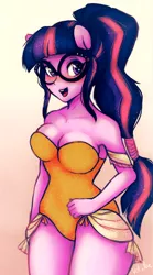 Size: 3145x5663 | Tagged: safe, artist:vetallie, derpibooru import, sci-twi, twilight sparkle, human, equestria girls, clothes, female, glasses, human female, one-piece swimsuit, ponied up, solo, swimsuit, wingless