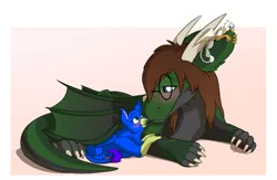 Size: 4248x2770 | Tagged: safe, artist:scruffasus, derpibooru import, oc, oc:blueshift, oc:der, unofficial characters only, dragon, gryphon, blushing, ear bite, female, furry, male, micro, simple background, trio