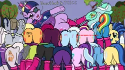 Size: 1920x1080 | Tagged: suggestive, artist:mkogwheel, derpibooru import, applejack, derpy hooves, lyra heartstrings, mare do well, princess cadance, queen chrysalis, rainbow dash, starlight glimmer, tempest shadow, thorax, trixie, twilight sparkle, zesty gourmand, oc, oc:milky way, oc:tracy cage, changedling, changeling, my little pony: the movie, 4chan cup, apple tree, applebutt, best pony, body writing, bubble butt, bugbutt, butt, eyepatch, featureless crotch, football, g5 applejack drama, g5 drama, glimmer glutes, insertion, intertwined tails, intertwined trees, iwtcird, king thorax, line-up, lovebutt, lyra plushie, meme, milk, nicolas cage, no hooves, plot, plothole plush lyra, plotline, plushie, pocket watch, press f to pay respects, racist barn, rainbutt dash, sports, tempass, the great and powerful ass, thick, thorass, tree, underhoof, user was banned for this post