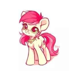 Size: 1731x1785 | Tagged: safe, artist:graypillow, derpibooru import, roseluck, earth pony, pony, collar, cute, cuteluck, digital art, female, mare, pet tag, pony pet, rosepet, simple background, smiling, solo, standing, white background