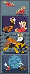 Size: 1125x2789 | Tagged: artist:selective yellow, clothes, comic, costume, crossover, derpibooru import, duo, full comic, laughing, miraculous ladybug, oc, oc:anzel, oc:crystal wishes, offspring, parent:jet set, parents:upperset, parent:upper crust, safe, the monarch, the venture bros., unofficial characters only