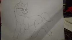 Size: 400x225 | Tagged: safe, artist:datrandomcat, derpibooru import, oc, oc:stemar, unofficial characters only, beard, commission, facial hair, glasses, male, raised hoof, sketch, solo, traditional art