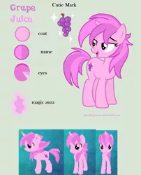 Size: 1328x1640 | Tagged: safe, artist:nightydream, derpibooru import, oc, oc:grape juice, pony, unicorn, 3d, female, mare, reference sheet, solo