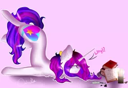 Size: 1024x703 | Tagged: safe, artist:anasflow, derpibooru import, oc, oc:anasflow maggy, pony, unicorn, book, female, mare, solo