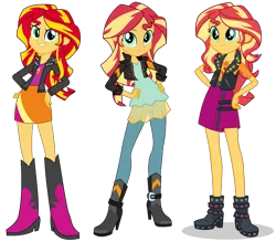 Size: 1189x1041 | Tagged: safe, artist:ryan1942, artist:sugar-loop, derpibooru import, sunset shimmer, equestria girls, equestria girls series, friendship games, beautiful, boots, clothes, comparison, crossed arms, cute, female, geode of empathy, hand on hip, high heel boots, inkscape, jacket, leaning, leather jacket, looking at you, moe, ponyscape, shimmerbetes, shoes, simple background, skirt, smiling, smug, smugface, smugset shimmer, solo, transparent background, vector