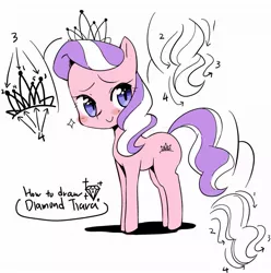 Size: 931x938 | Tagged: safe, artist:moka, derpibooru import, diamond tiara, earth pony, pony, blushing, cute, diamondbetes, female, filly, how to draw, jewelry, looking at you, simple background, solo, tiara, tutorial, white background