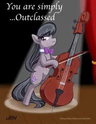 Size: 720x928 | Tagged: safe, artist:texasuberalles, derpibooru import, part of a set, octavia melody, earth pony, pony, bipedal, bowtie, cello, colored pencil drawing, female, hoof hold, mare, marker drawing, musical instrument, solo, spotlight, stage, traditional art