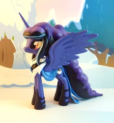 Size: 789x850 | Tagged: safe, artist:krowzivitch, derpibooru import, oc, oc:nocturna, unofficial characters only, alicorn, pony, alicorn oc, commission, craft, female, figurine, mare, sculpture, snow, solo, winter