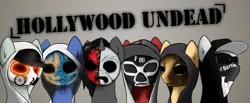 Size: 1390x575 | Tagged: safe, artist:makc-hunter, derpibooru import, ponified, pony, unicorn, cap, clothes, hat, hollywood undead, hoodie, mask